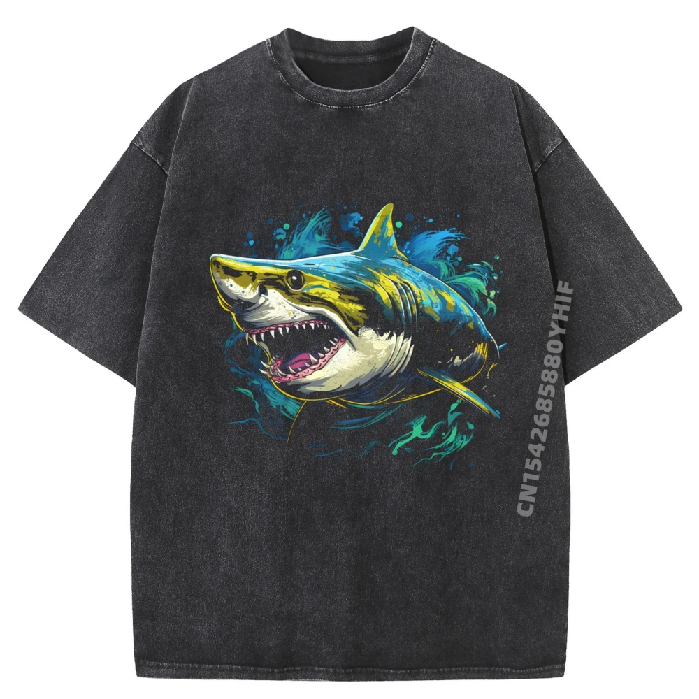 

Ретро Акула Плавание Ретро Детские футболки с рисунком океана Мужские топы и футболки Футболки с принтом Мужская уличная стираная одежда