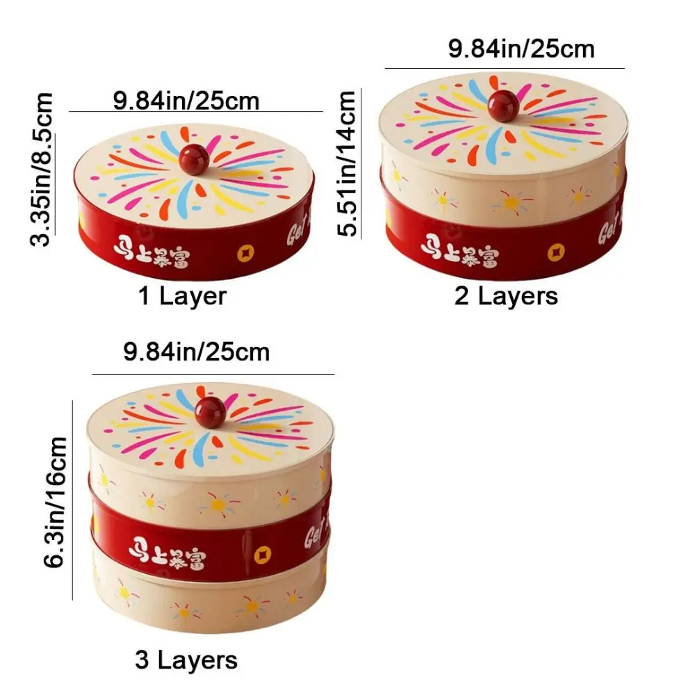 أطباق فاكهه بلاستيكية متعددة الطبقات مستديرة ذات سعة كبيرة صينية تقديم فواكه مجففة مع غطاء طبق فواكه مختوم لغرفة المعيشة
