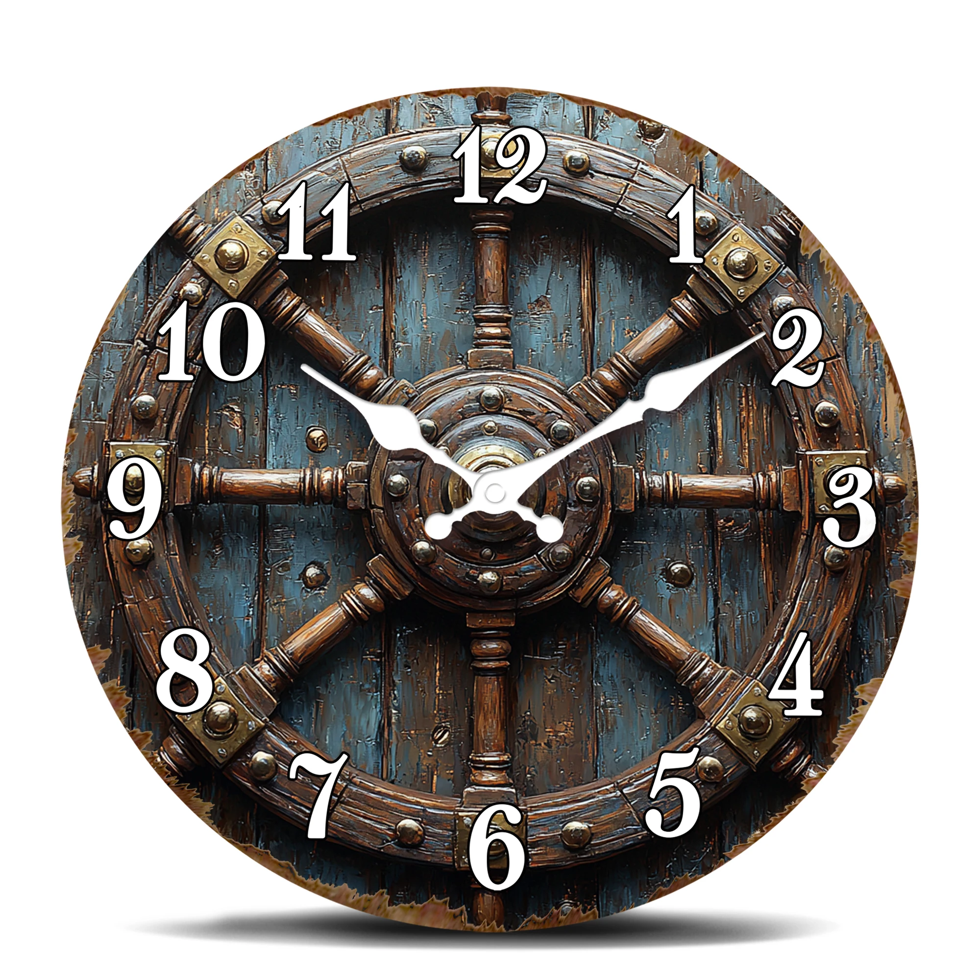 Vintage Schiffssteuerrad Runde Wanduhr - Nautische Dekoration, Geräuschlose Nicht-Tickende Wanduhr für Seefahrer