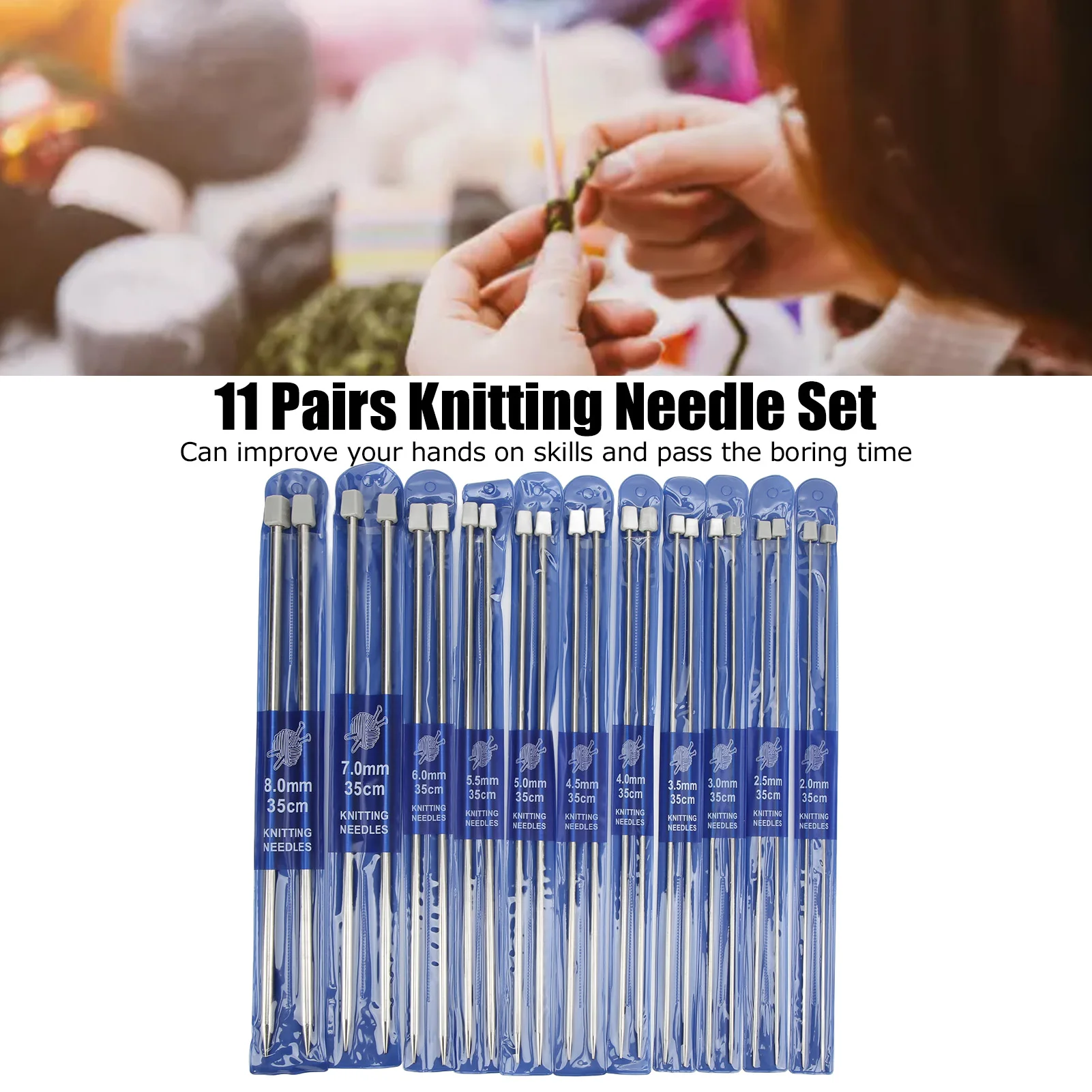 11 Pairs Single Pointed Knitting Needles Kit Multiple Sizes Single Pointed 14in Length Knitting Needle Kit For DIY Craft