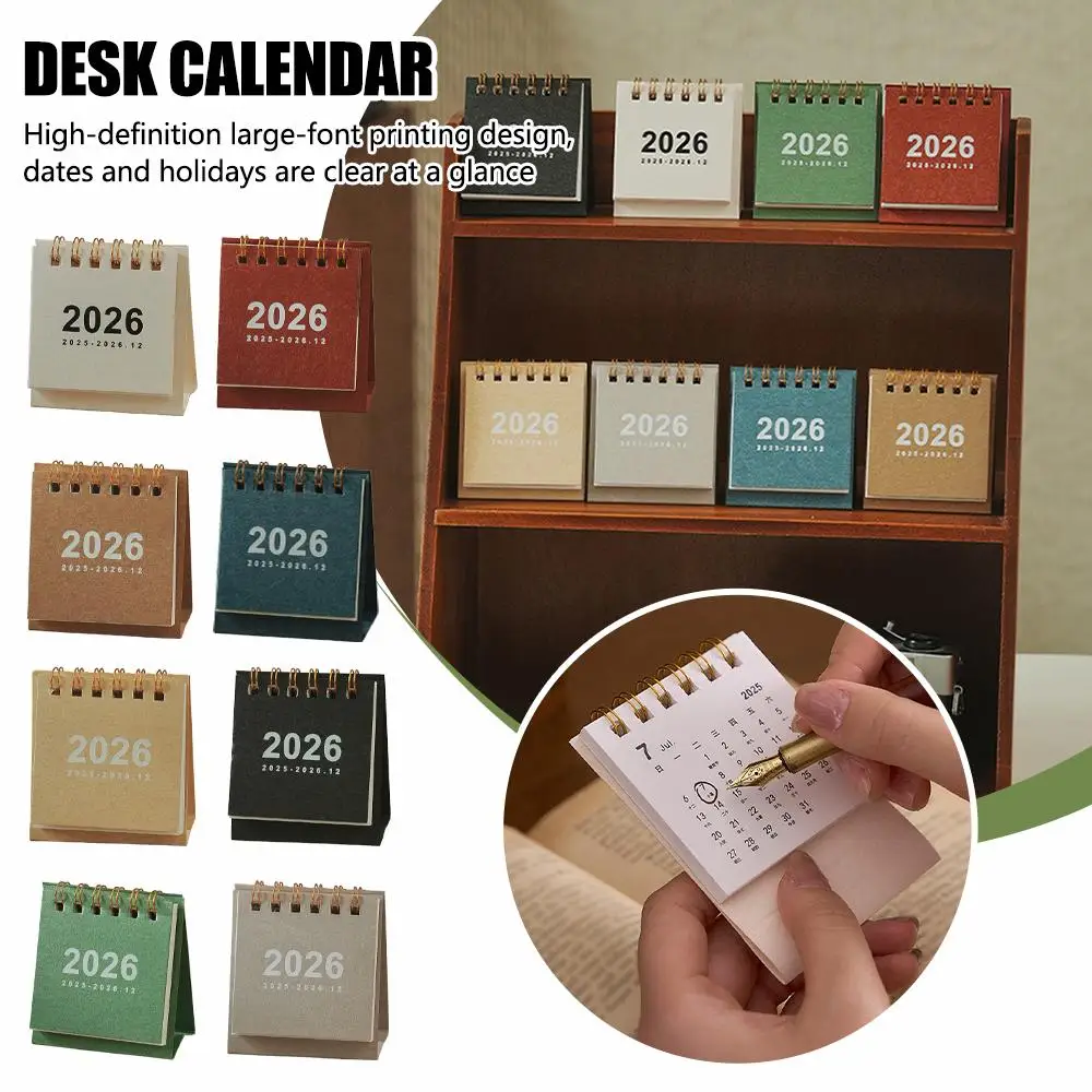 

2026 Mini Simple Calendar Small Desk Calendar Office Stationery Planner Decoration Home Office Coil Calendar Deskt F6w3