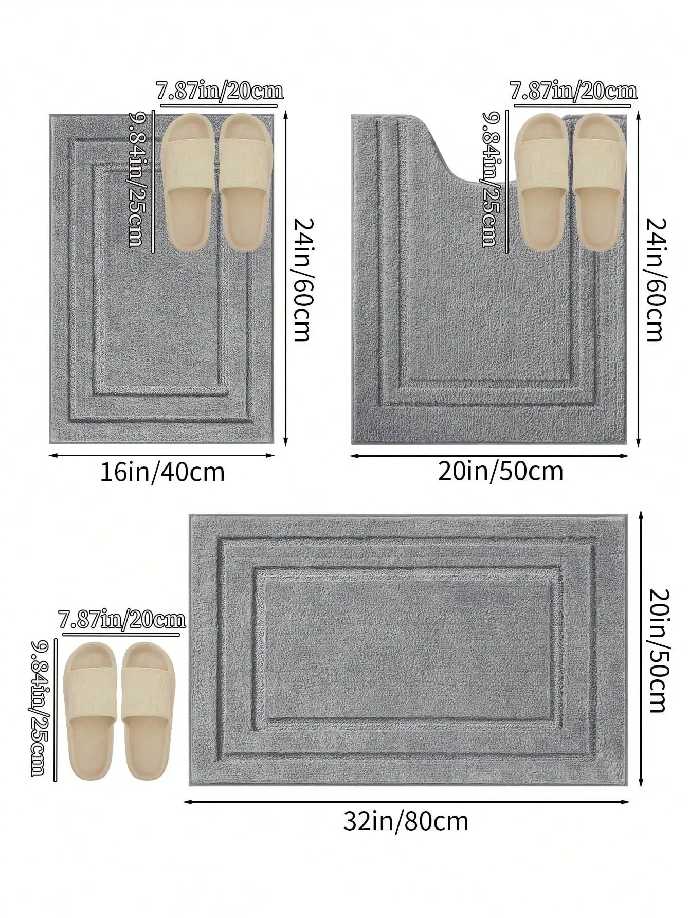 

3pcs Soft Absorbent Flocked Bathroom Mat Set, Non-Slip Bath Rugs, Bathroom Carpet Suite Home Bathroom Decor Outdoor Rug Door Mat