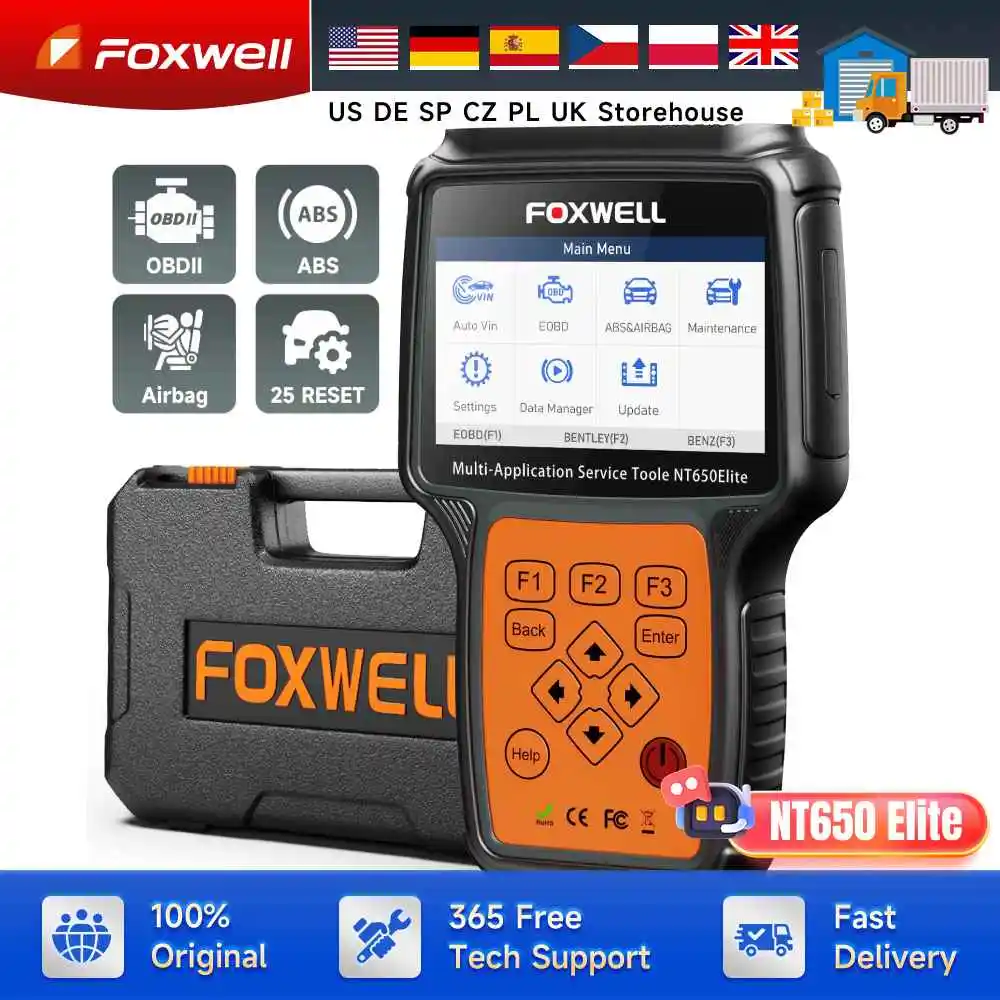 Foxwell NT650 Elite OBD2 Automotive Scanner ABS/SRS/BRT/DPF/TPMS/EPB 26+ Reset Professional Auto Car Diagnostic Tool OBD2 Scanne