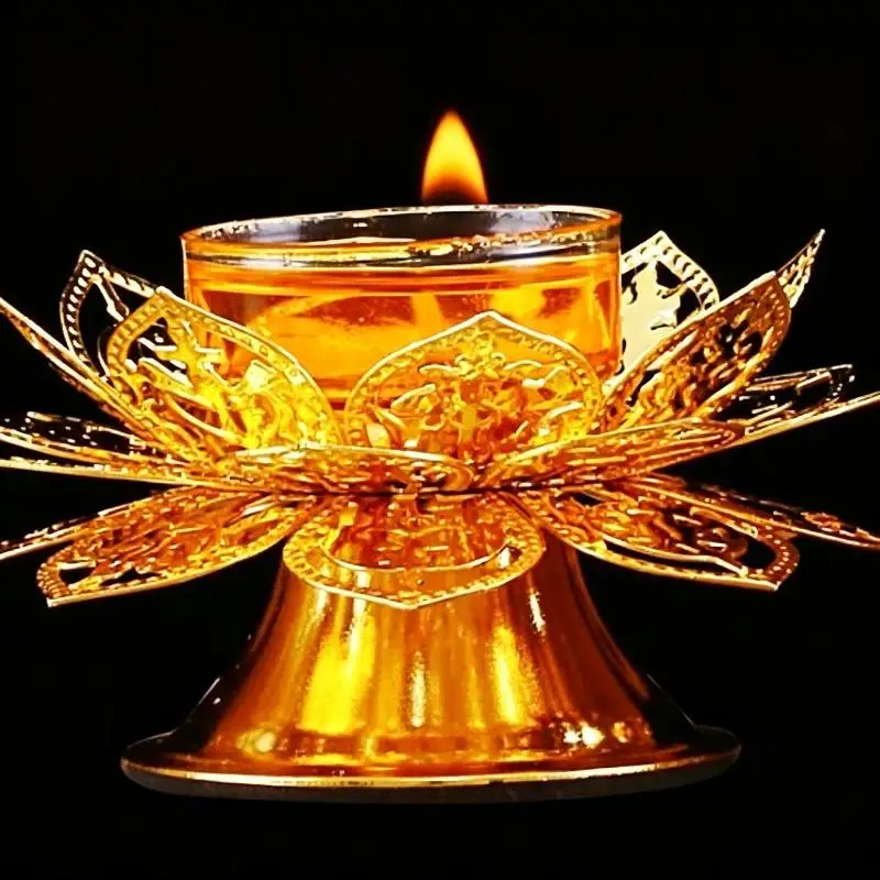Golden  Gold Lotus Seat Ghee Lamp Holder Incense Burner Butter Lamp Tea Light Holder Copper Oil Lamp Altar Decoration Supplies