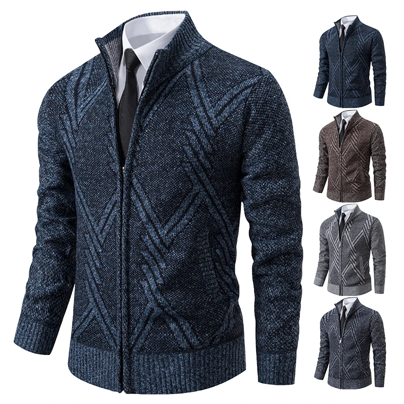 

Winter Autumn Zip Knit Cardigan Men's Sweater Turtleneck Navy Knitted Fleece Coat Hombre Warm Thickened Jacket