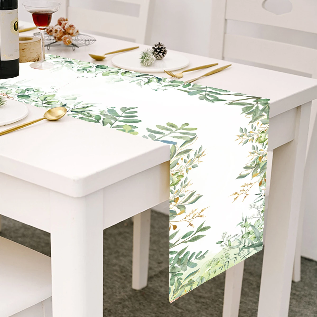 Sage Green Table Runner Eucalyptus Leaves Linen Dining Table Decor for Home Jungle Birthday Party Baby Shower Wedding  Decor