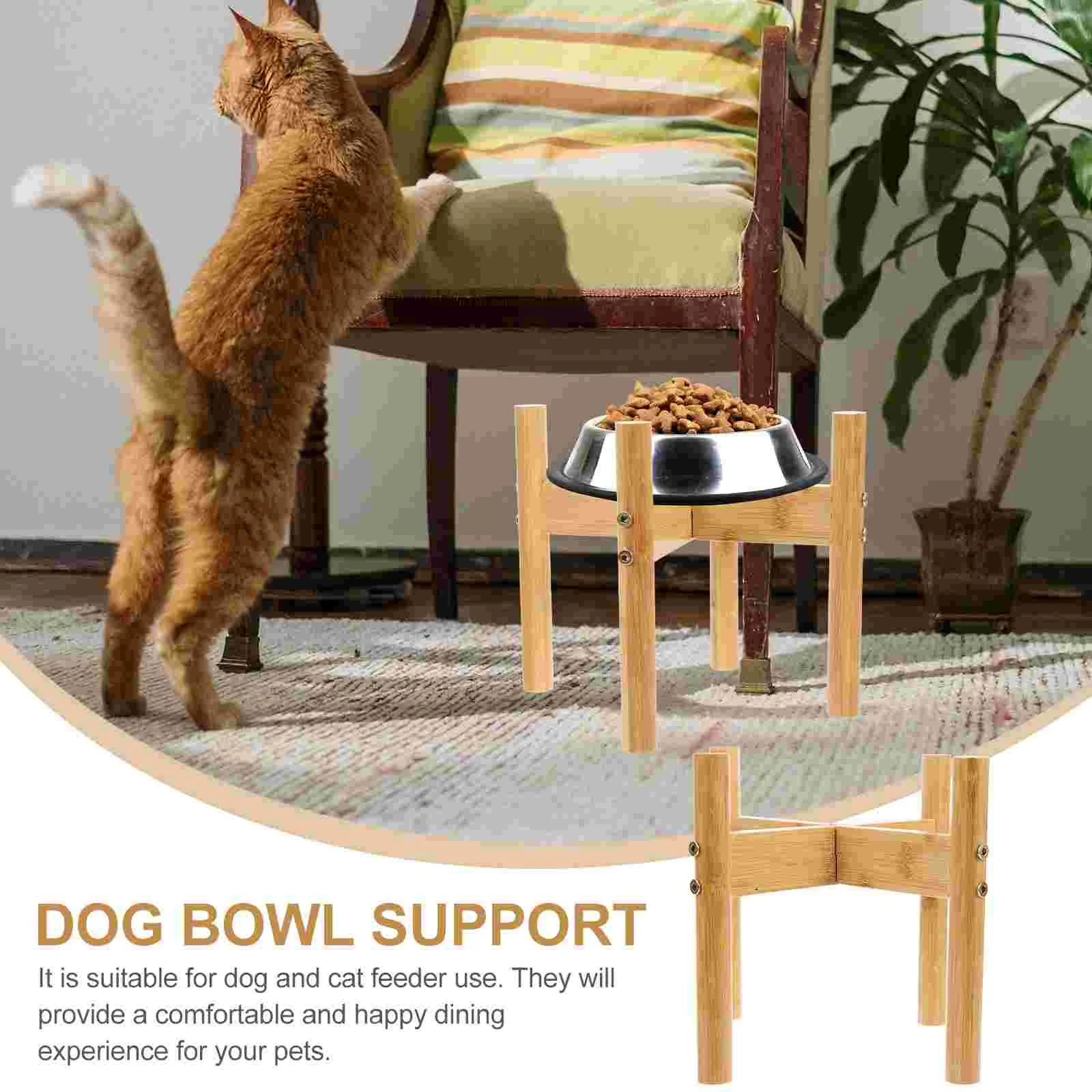 1 Set of Pet Bowl Support Rack Bamboo Cat Food Bowl Holder Household Dog Feeder Stand Pet Supply