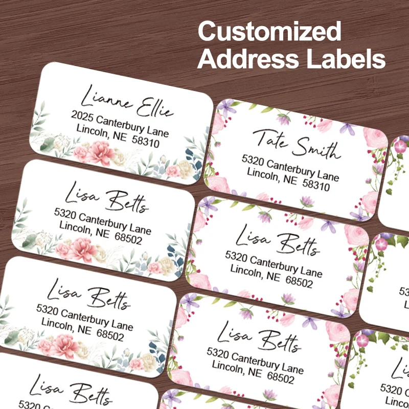 Customized Address Stickers for Wedding Invitations Envelope Labels Personalized Flora Design Removable Adhesive for Party