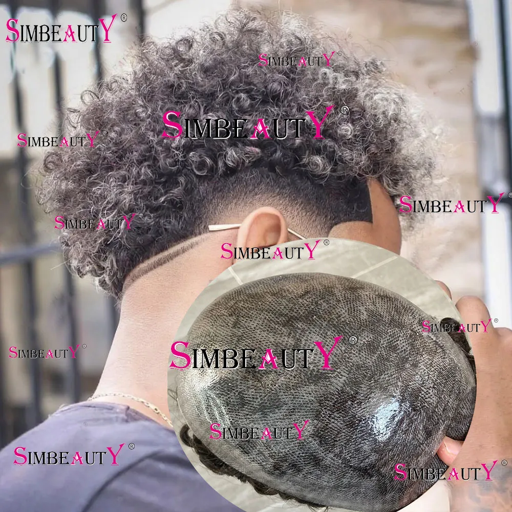 15mm Afro Curly Toupee for Men Black Brown Grey 1B40 1b80 Human Hair Durable Thin Full PU Male Toupet Capillary Prosthesi System