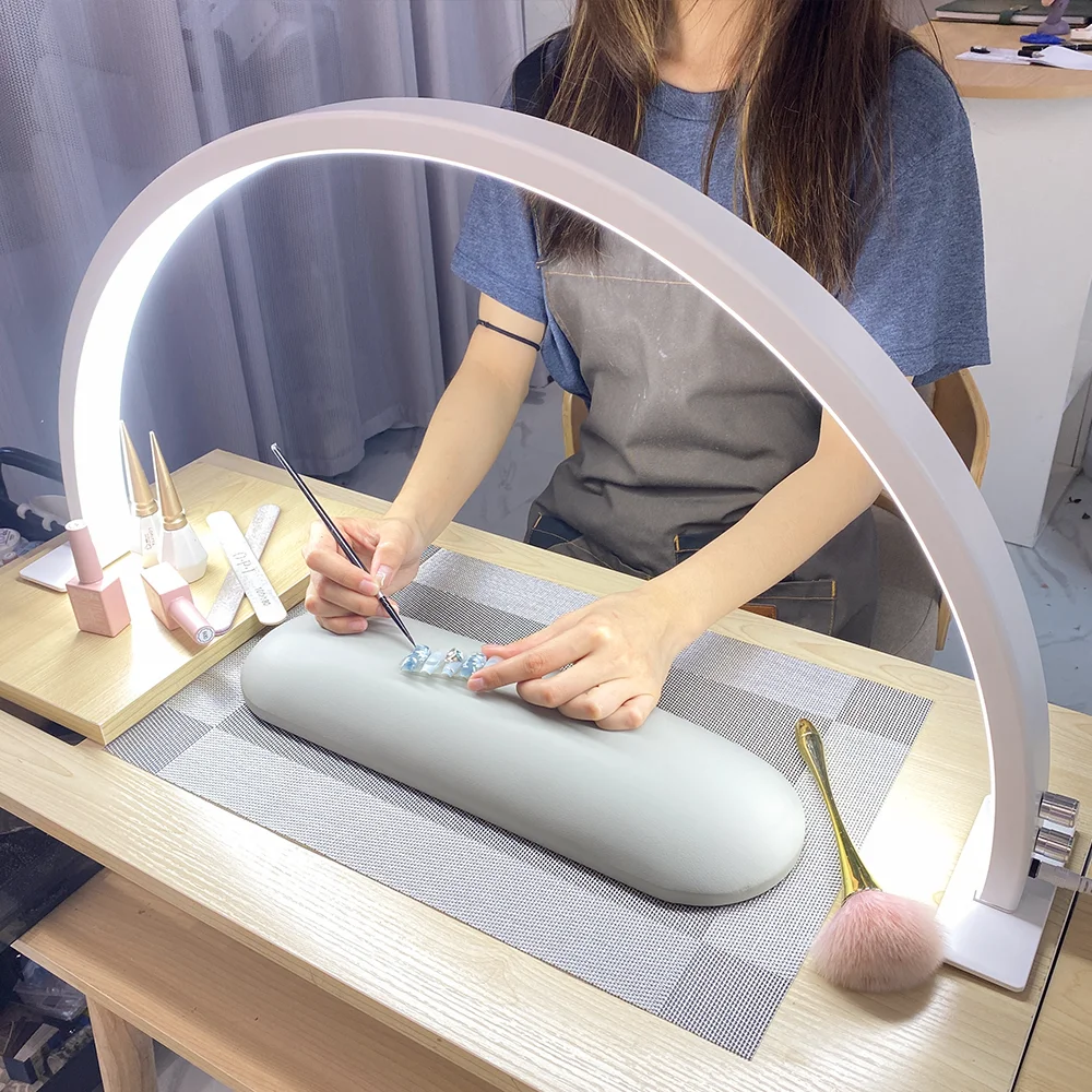 Lampa półksiężycowa 50W do paznokci z przełącznikiem obrotowym, 74 cm, lampa biurkowa do paznokci, salon kosmetyczny, rzęsy, manicure, ściemnialna lampa LED półksiężycowa