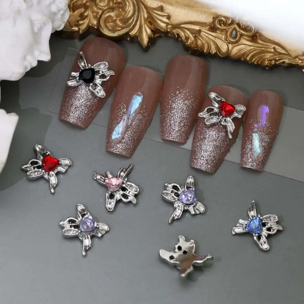 3Pcs/set Metal Nail Art Drills Heart Nail Decorations Manicure Ornaments Aolly Nail Charms Butterfly Nail Accessories