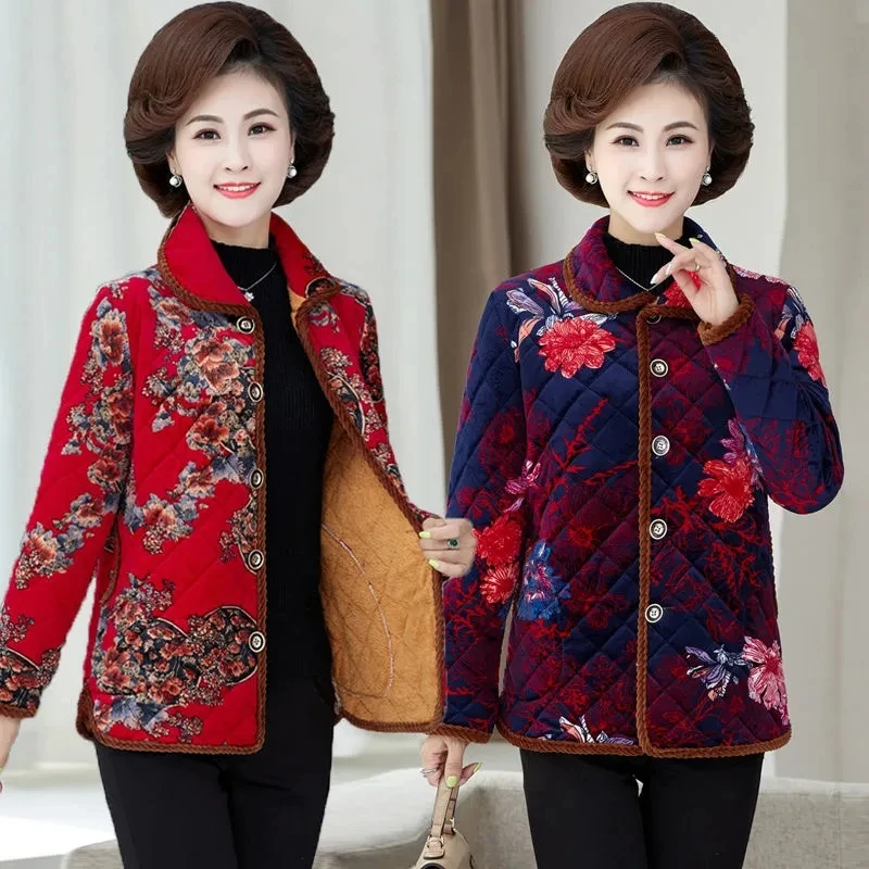

Padded Coat Women 2022 Winter New Middle aged Mothers Fashion Loose Down Cotton Jacket Female Large Size Thick Printing Parkas