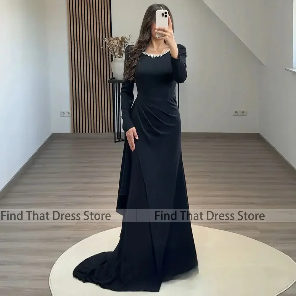 العرف براقة س الرقبة مطوي كم طويل ثوب مسائي مثير غمد مطرز كريستال عارية الذراعين فستان الحفلة الراقصة مع القطار #2