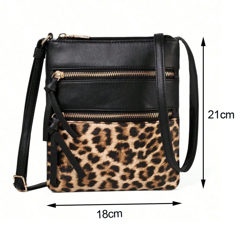 Double Zipper Leopard Pattern Crossbody Bags For Women, Small Square Shoulder Bag Ladies Handbags Designer Phone Pocket