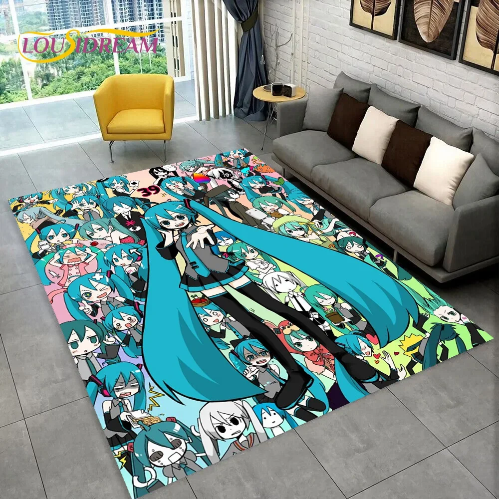 Cute Miku Music Cartoon Characters Carpet Rug for Living Room Bedroom Home Sofa Decoration,Kid Area Rug Non-slip Floor Mat Gift