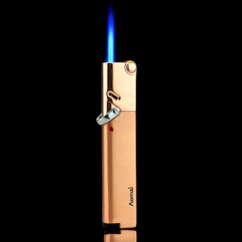 Ultra-thin Long Grinding Wheel Straight To The Back Ridge Switch Fixed Fire Windproof Metal Creative Lighter Men's Smoking Tool