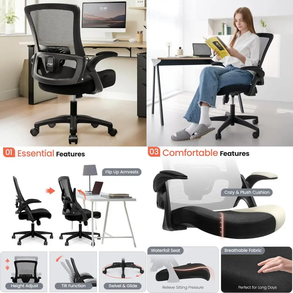 

Ergonomic High-Back Mesh Office Chair with Adjustable Armrests and Lumbar Support for Comfortable Gaming and Computer Use