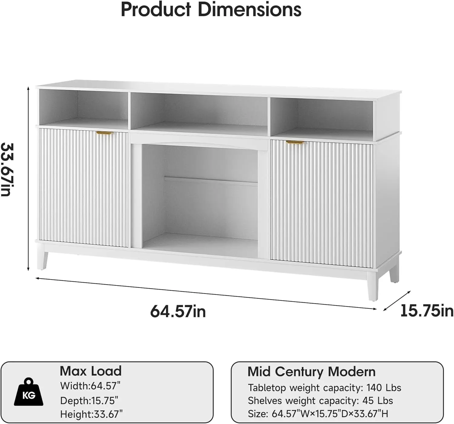 Vabches TV Stand for 75 Inch TVs Wood TV Table with Storage Cabinet White Entertainment Center Console TV Stand for Living Room