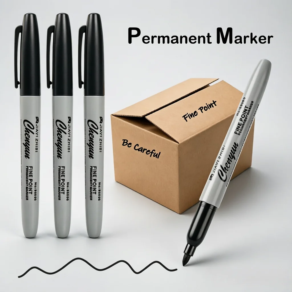 12 Pack Fine Tip Black Permanent Markers, Quick‑Drying, Smudge‑Proof & Waterproof Ink, Medium Point, Precision Writing Tools