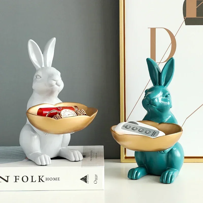 

Home Decor Rabbit Figurines Resin Moden Crafts Animals Miniature Cute Ornaments Home Decoration Storage Carved Collectible M91