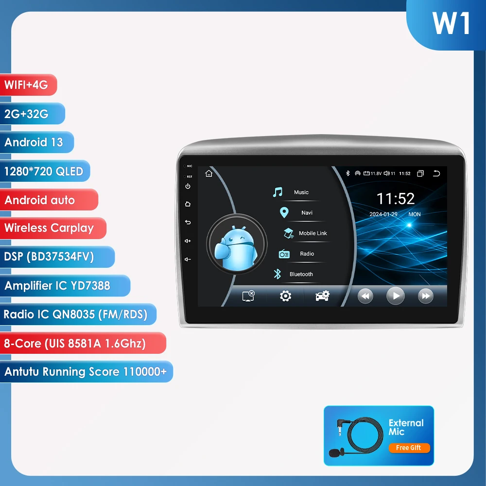 Draadloze CarPlay Android Auto autoradio voor Lancia Ypsilon 2006 - 2011 GPS Intelligent Systems Stereo Multimedia Autoradio 6115