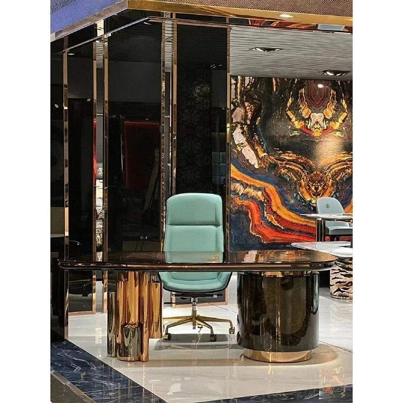 Mansion villa study writing desk stainless steel desk president boss table