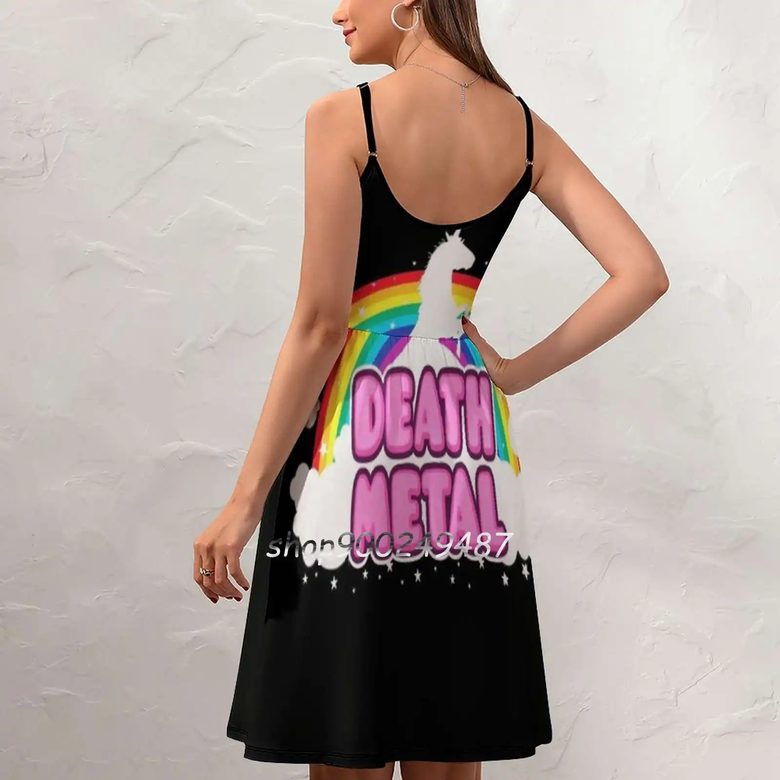 Death Metal! ( Funny Unicorn / Rainbow Mosh Parody Design ) Sling Dress Sexy Dress Female High Waist Dresses For Women Music