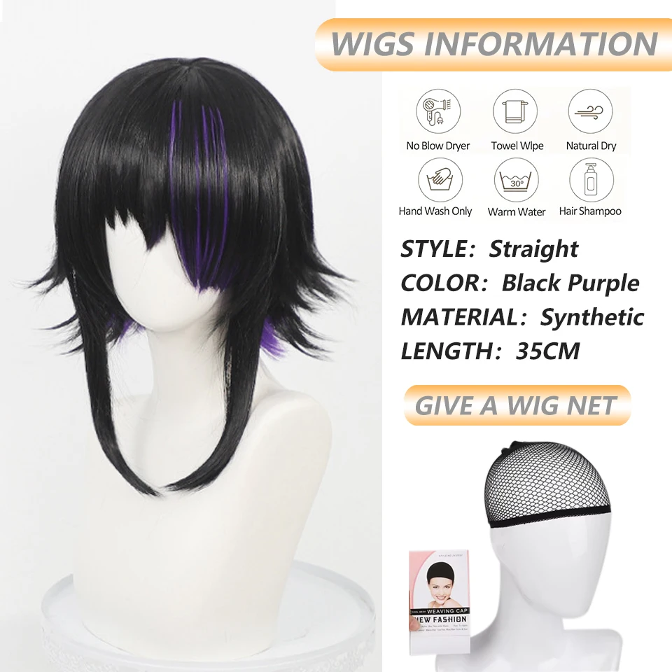 Game Magical Girl Witch Trial Houshou Maago Cosplay Wig Short Black Purple Hair Heat Resistant Synthetic Wigs For Women Girls