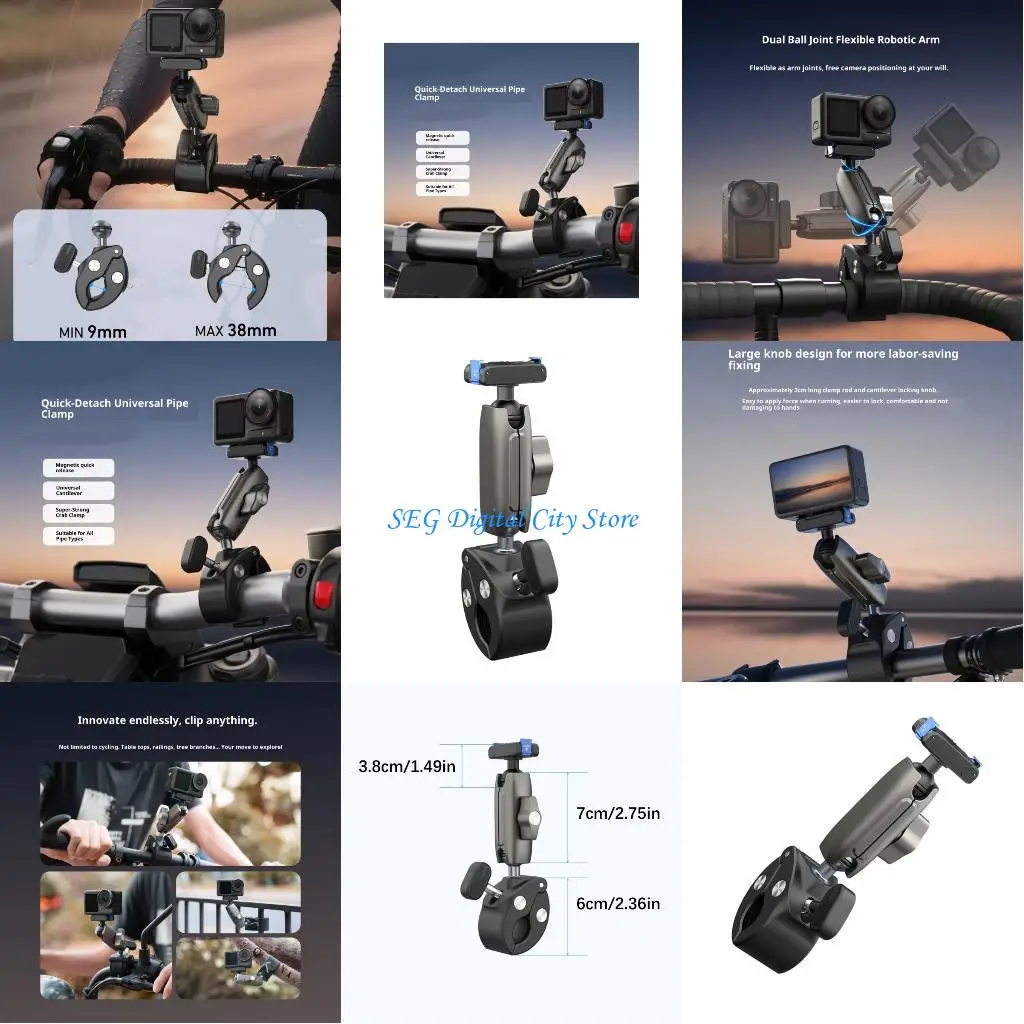 

U75B High Stability Cycling Camera Clamp Quick Release Mounting 180° Vertical Adjustment Anti Scratch for Action 3/4/5P