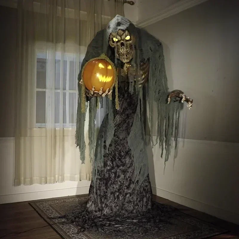 Halloween new skeleton man with pumpkin electric ghost prop ornament