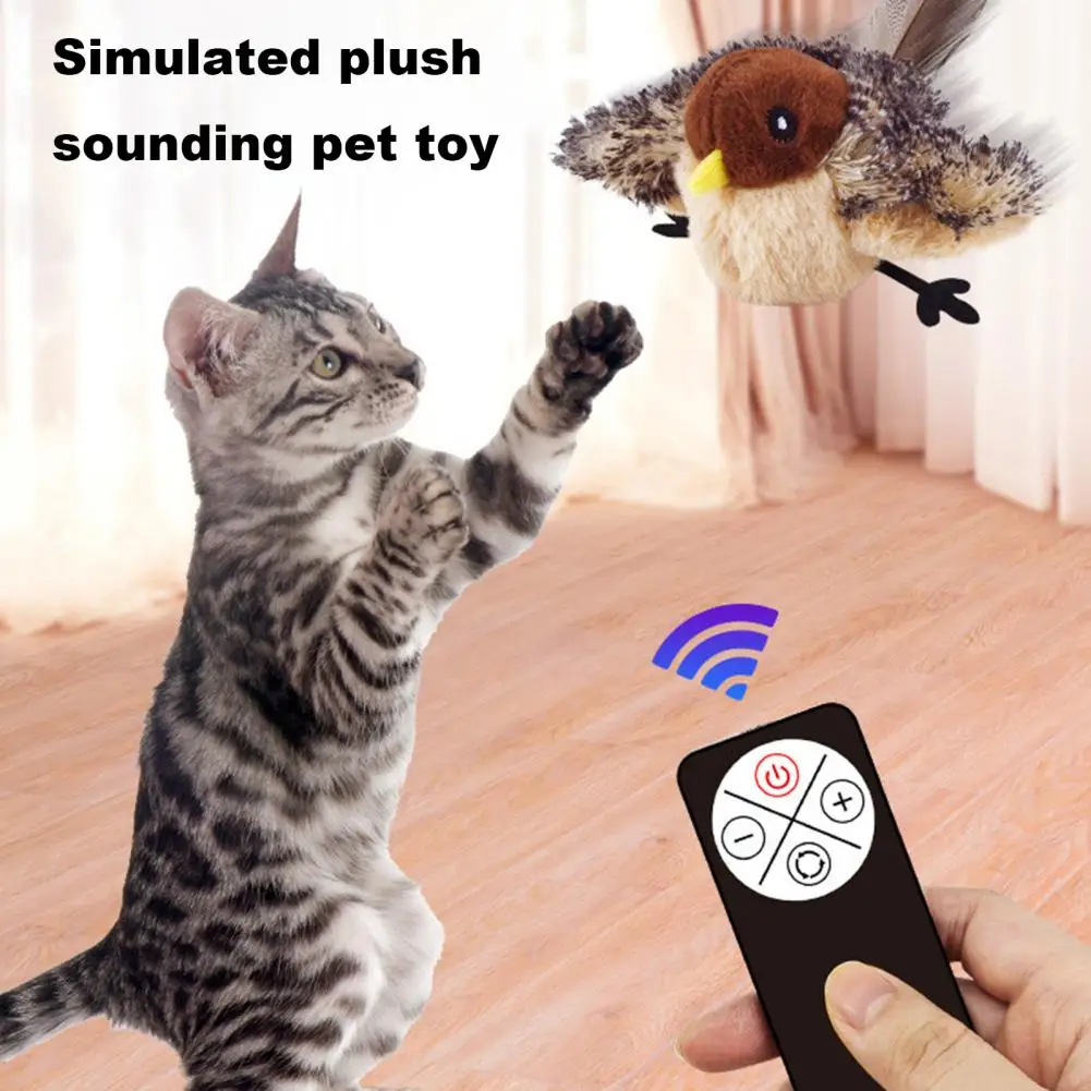 Cat Toy with Chirping Sounds USB Rechargeable Cat Hunting Stimulation Toy Remote Control Flapping Bird Cat Toy for Indoor Cats