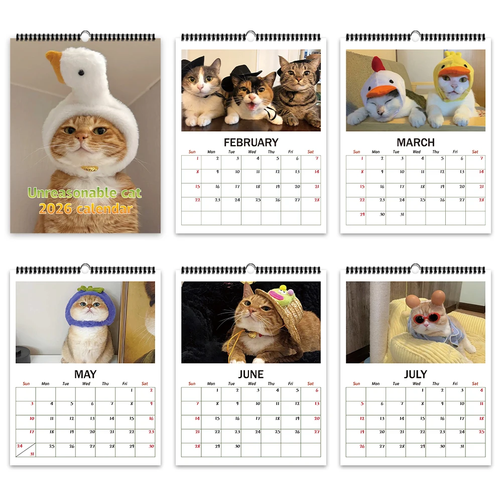 2 قطعة/1 مجموعة 2026 لطيف القط موضوع أجندة مكتبية /رزنامة مكتبية وتقويم الحائط ، 12 تصاميم فريدة من نوعها ، عيد الميلاد عيد الميلاد السنة الجديدة هدية ، ديكور المنزل #5