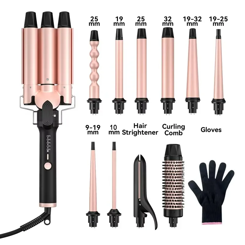 11‑in‑1 Interchangeable Hair Curler Set, Multiple Styling Clips 3‑Barrel Curling Wand Hair Styling Kit
