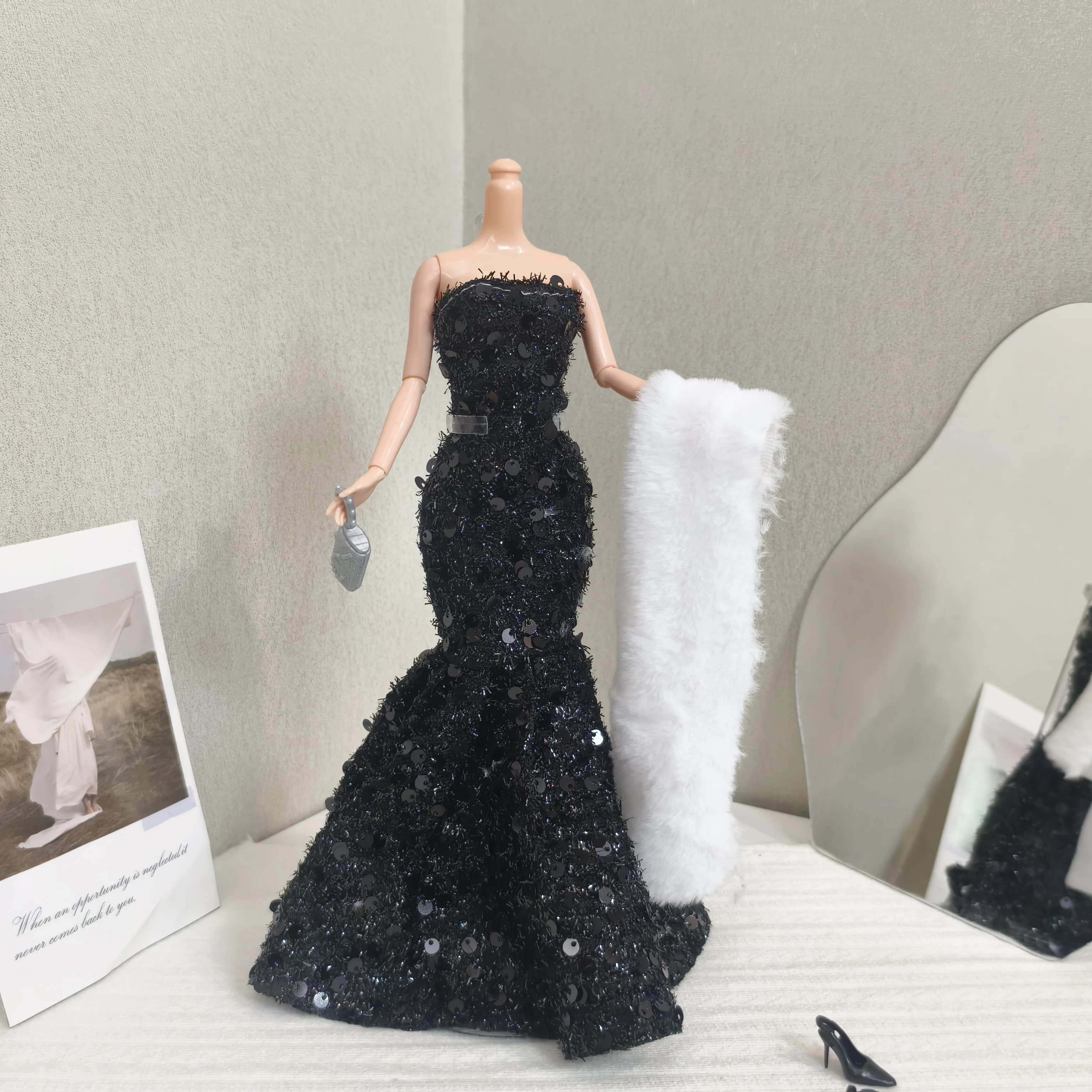 30cm Doll Clothes Accessories Fashion Fishtail Dress Shawl Elegant Sequins Dinner Dresses For 1/6 BJD Supermodel Doll Dress Up