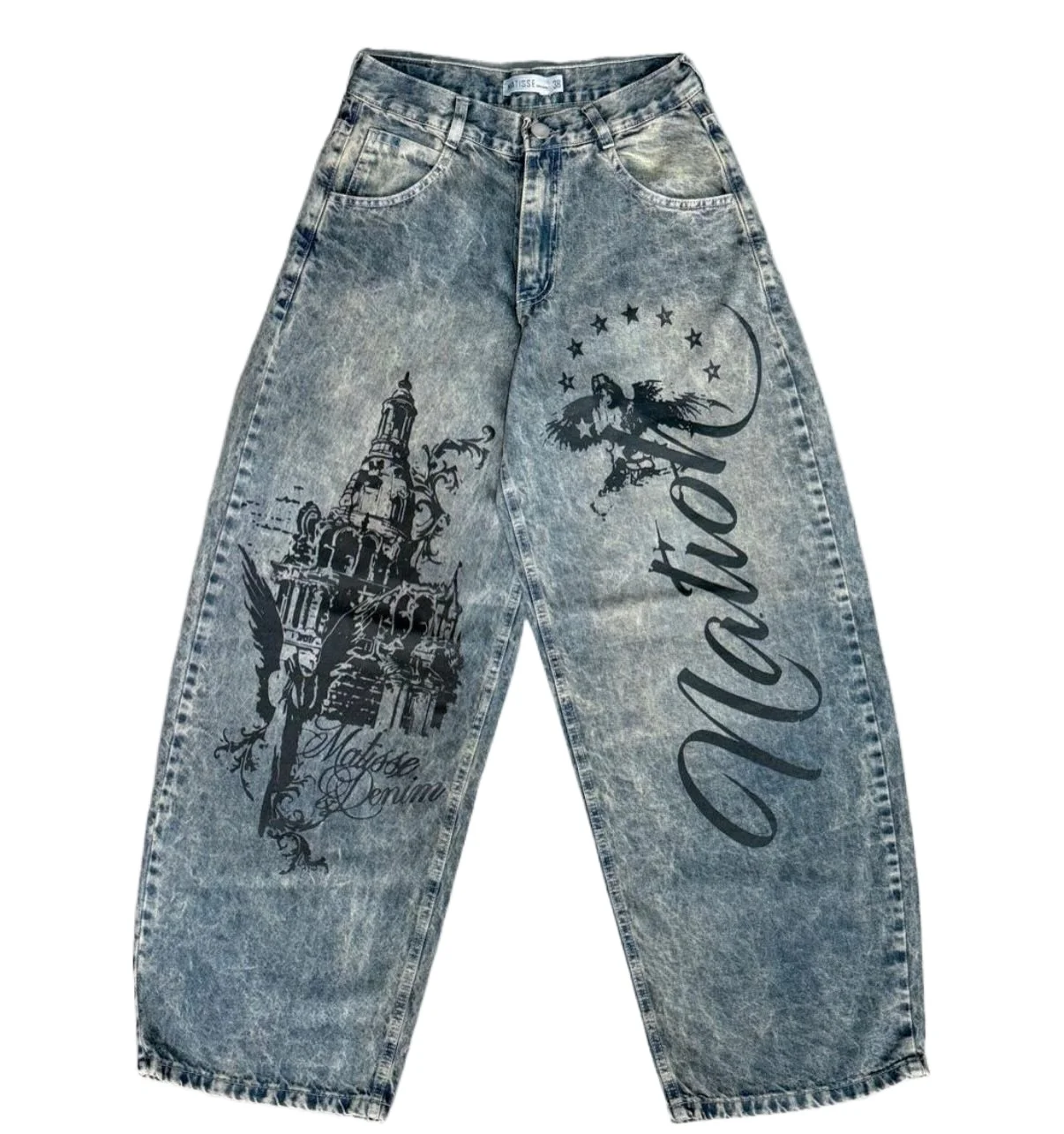

Y2K American style Blue Washed Retro Jeans Hip-hop Jeans Men's Rock Straight Pants Fashion Street Graffiti Casual Wide Pants