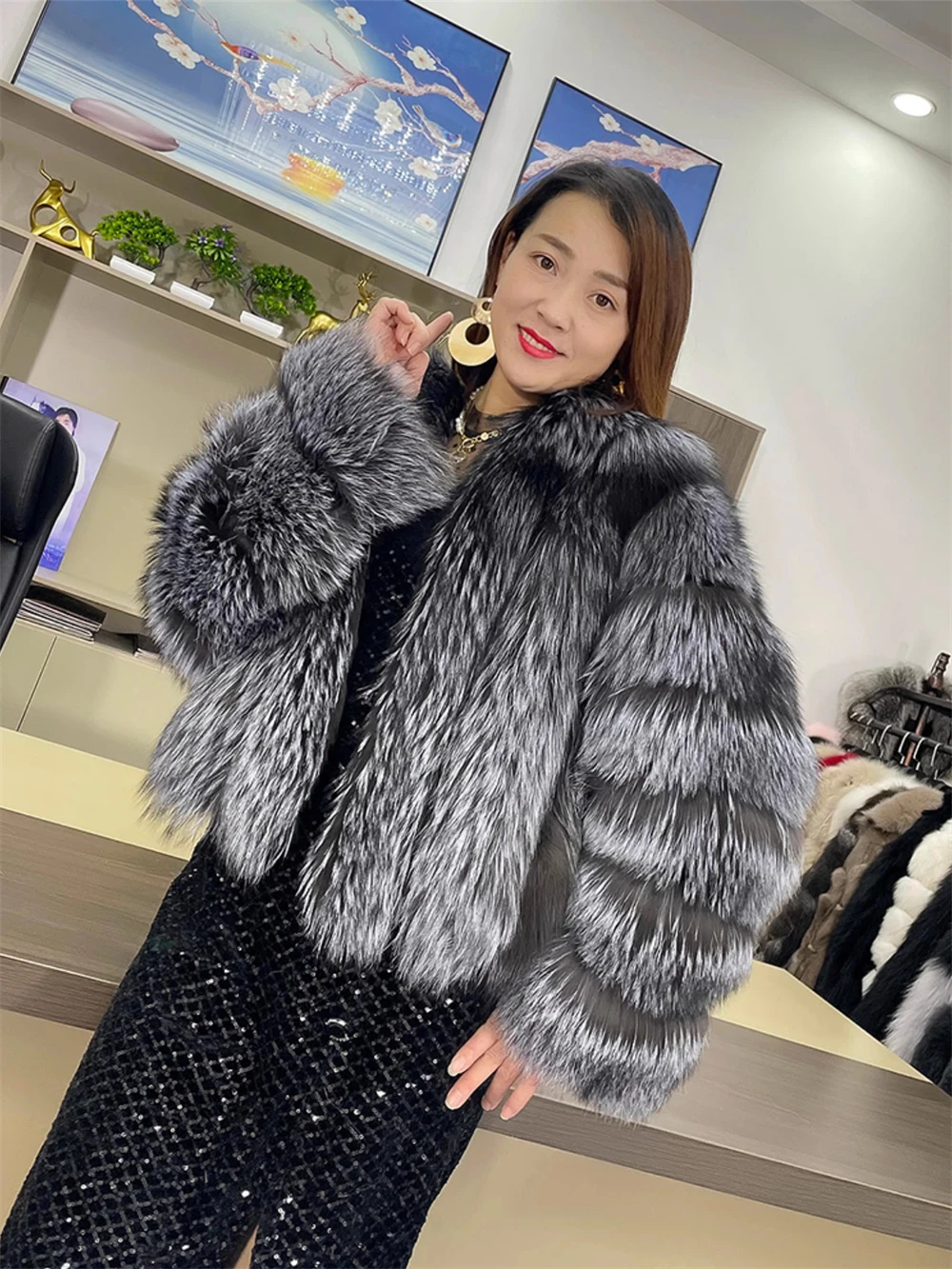 Silver Fox Fur Short Jcaket Women Luxury Vest Female High Quality Genuine Natural Blue Fox Fur Coat For Girls