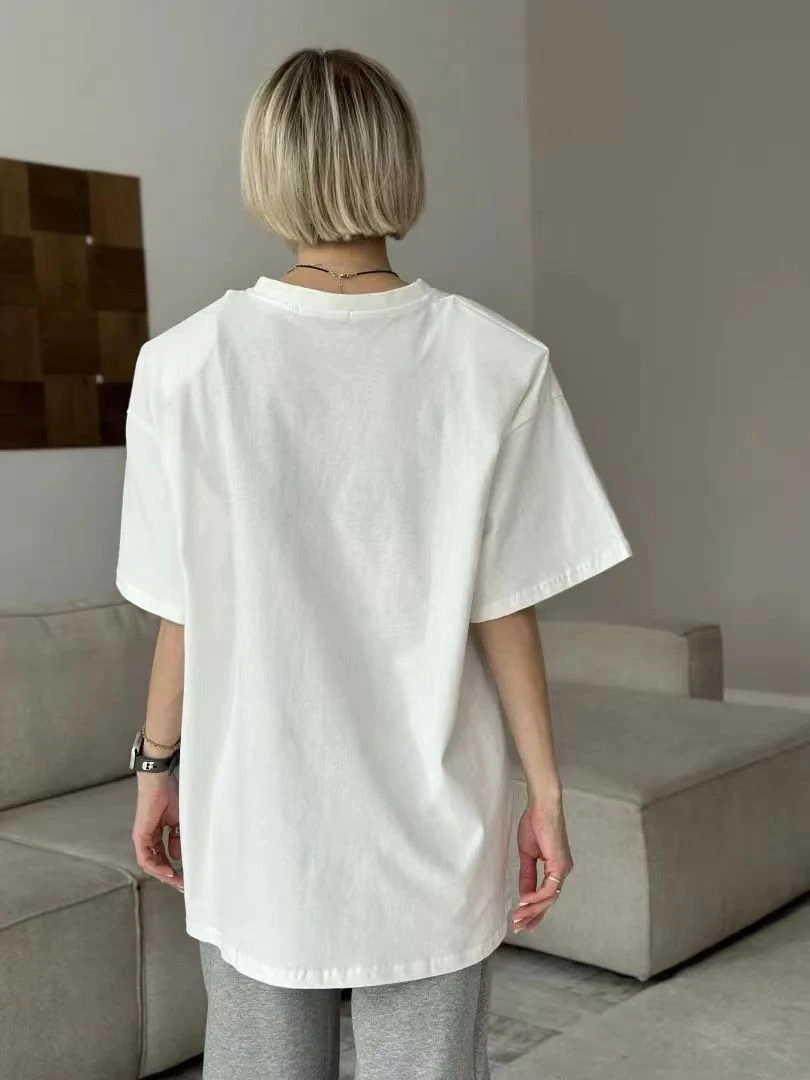 Faionable décontracté ample rond Ne imprimé ort Sve T-irt femmes haut coton respirant été absorbant la sueur