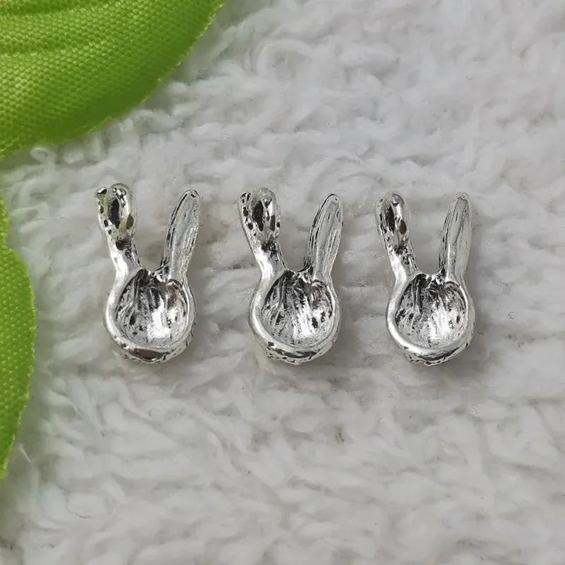 150 Stück antiksilberfarbene Kaninchen-Anhänger, 23 x 17 mm, für Armbänder, Schmuckherstellung, DIY – Detail 2