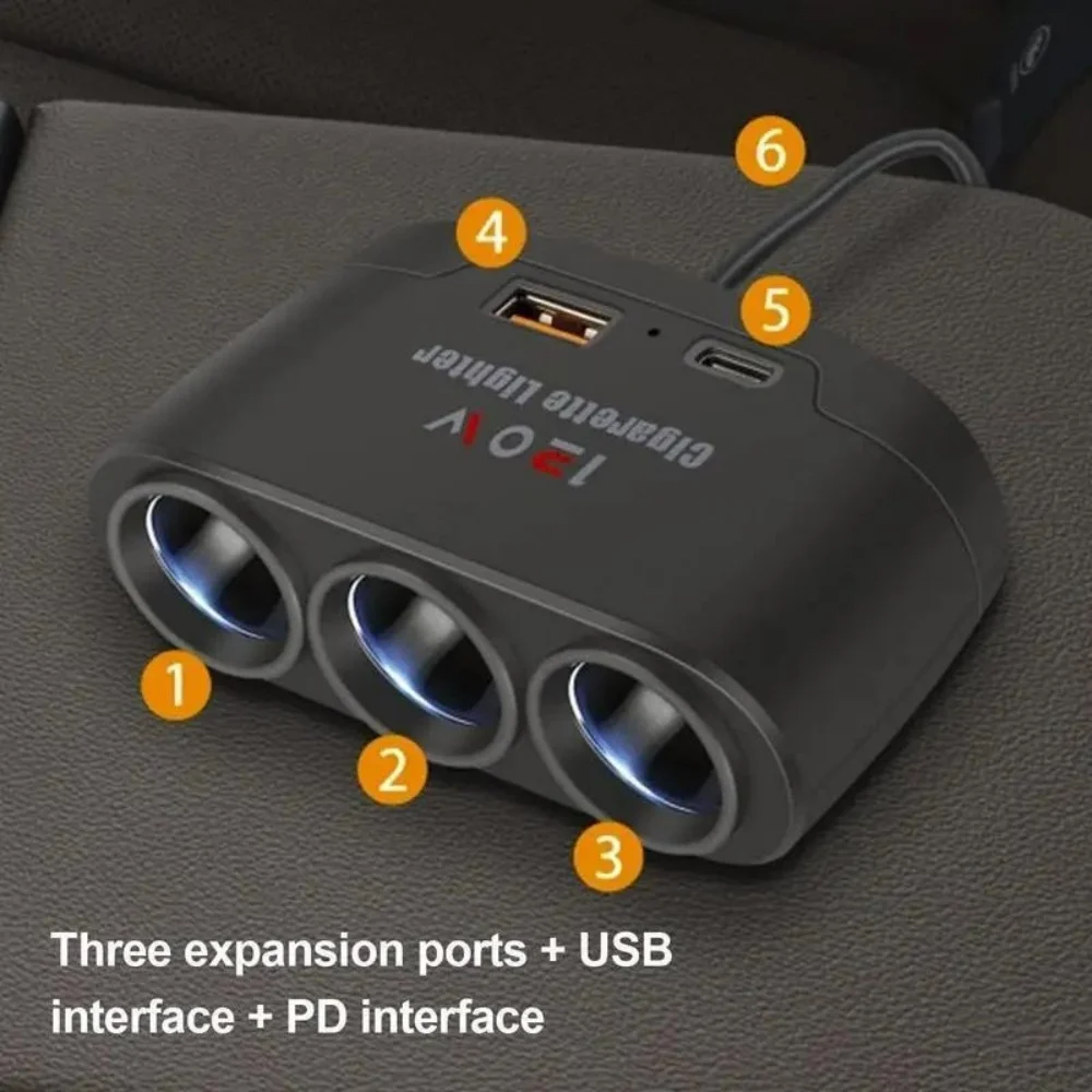 Carregador de celular para carro 120W 3 em 1 com carregamento rápido, adaptador para acendedor de cigarros, plugue de carregamento rápido, adaptador de energia para celular para DVR automotivo GP