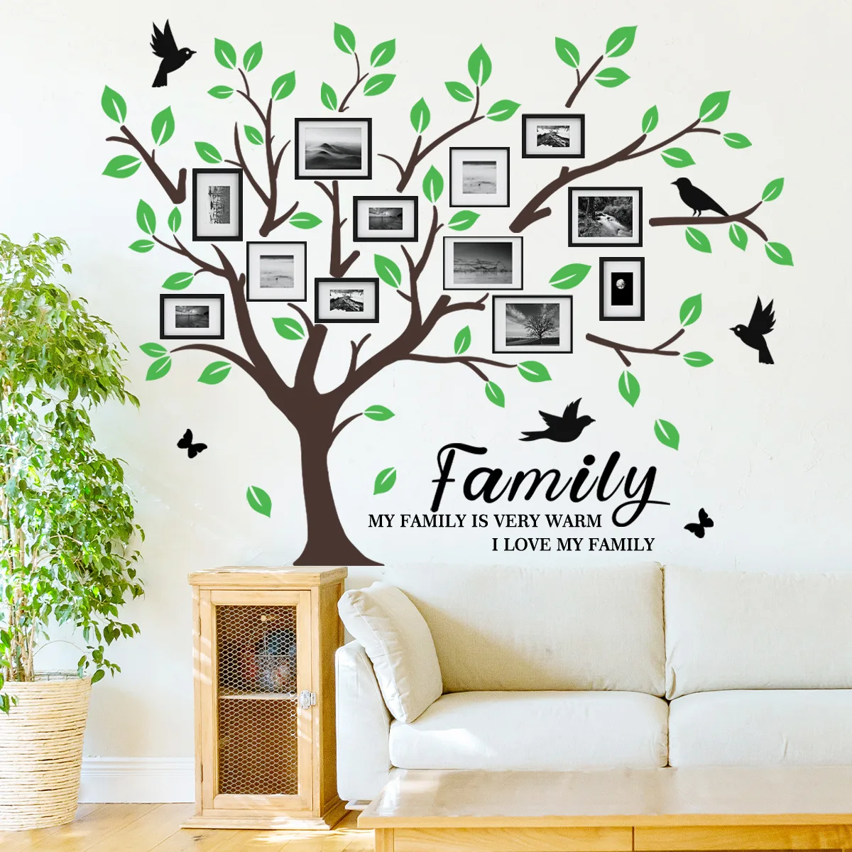 

English Family Photo Tree Wall Stickers for Kids Room Bedroom Living Room Nursery Room Home Decor PVC Waterproof Wall Decals