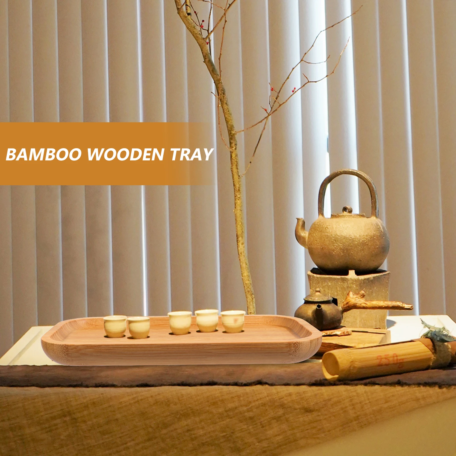 

1Pcs Bamboo Wooden Serving Plate Food Snack Dessert Bread Breakfast Fruit Household Storage Tray Tableware