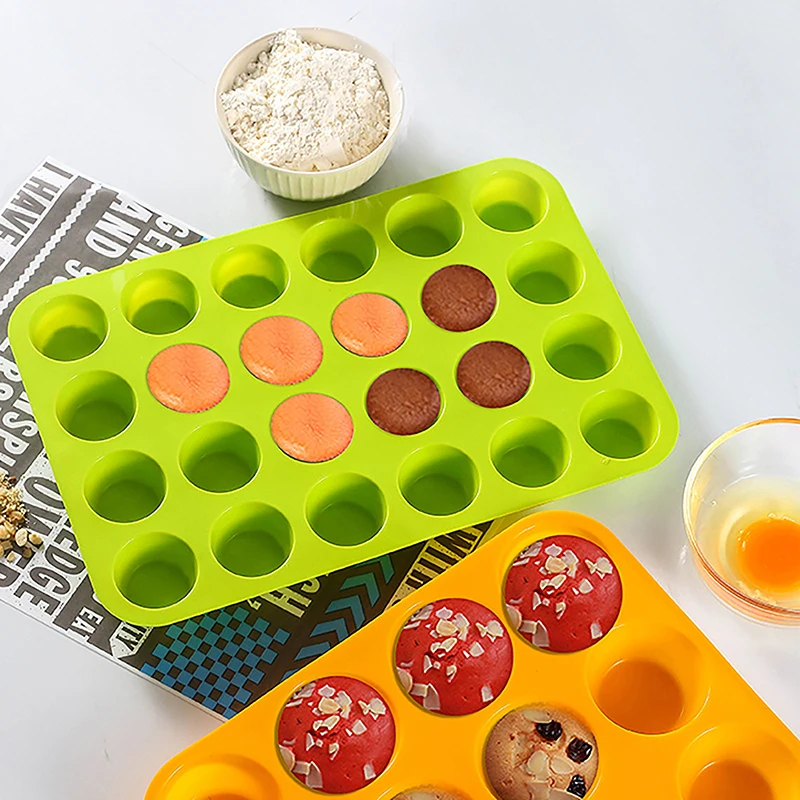 24-Hole Cake Mold Silicone Soap Cookies Cupcake Bakeware Pan Tray Mould Home Mini Muffin Cup 3D Non-stick Jelly&Candy Mold