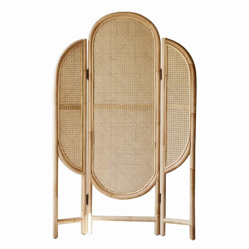 CX rattan woven screen for entryway solid wood partitions, foldable movable partitions