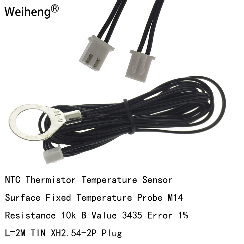 NTC Thermistor 1Pcs Fixed Head Aperture 14mm Resistance 10K B Value 3435 Length 2M XH2.54-2Y Plug Temperature Sensor WEIHENGWEI