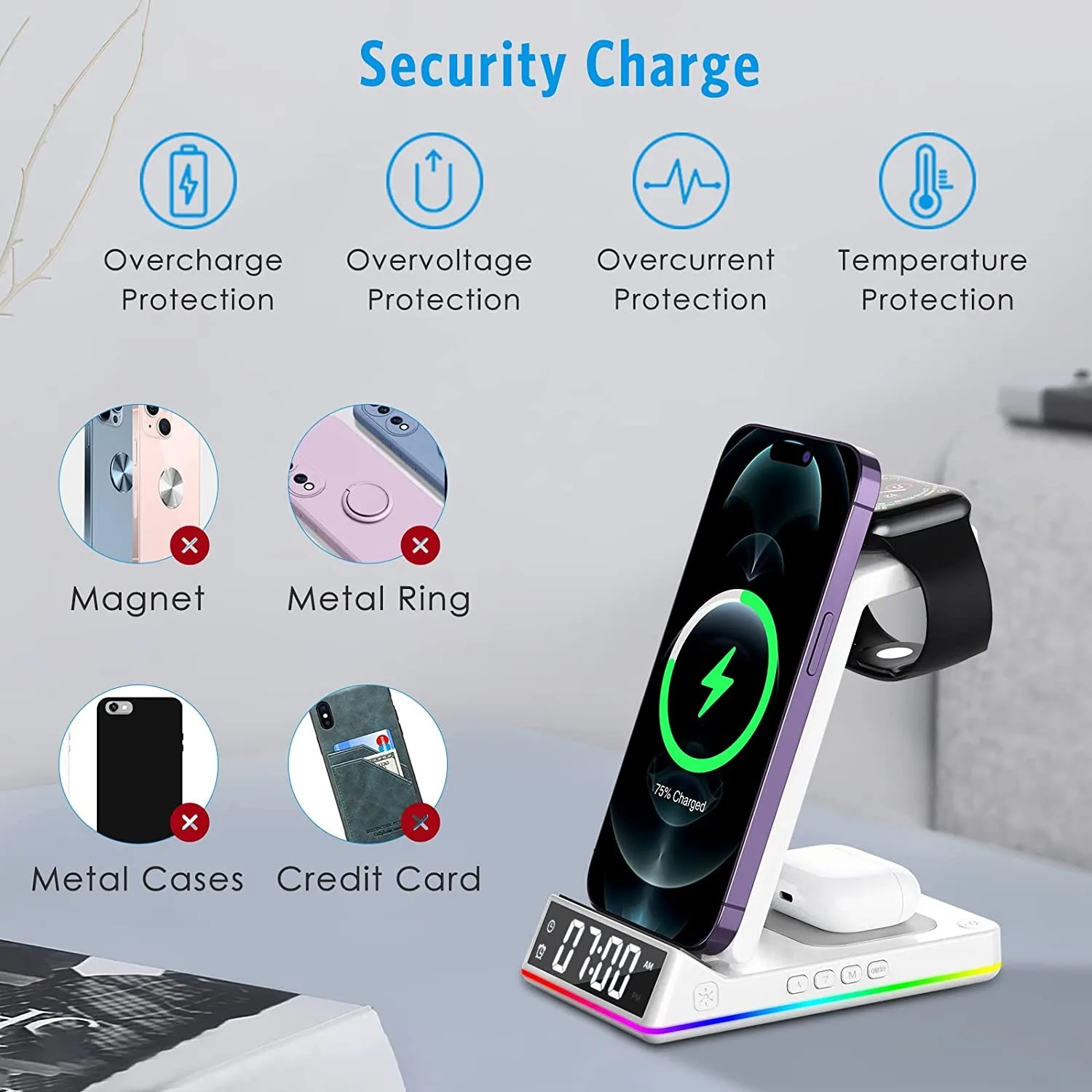 Wireless Charger for Multiple Apple Devices 3 in 1 Wireless Charging Station Dock for iPhone 14 13 12 Watch 8 7 6 SE AirPods Pro