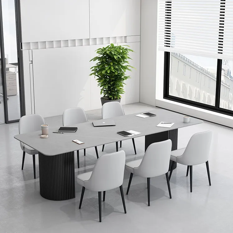 モダン、ミニマリスト、ダイニングテーブルと椅子、白、オフィス、ストリップ、作業台、ライトラグジュアリー、岩板