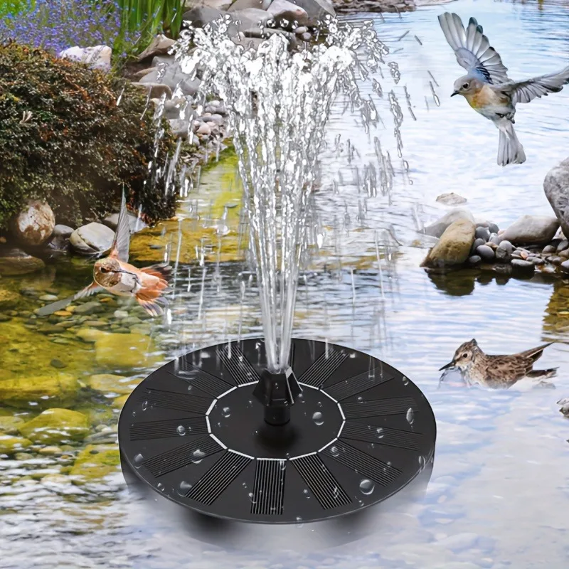 Fuente para Baño de Pájaros con Energía Solar de 1W y 6 Boquillas - Apta para Interiores y Exteriores, Patios, Jardines y Piscinas