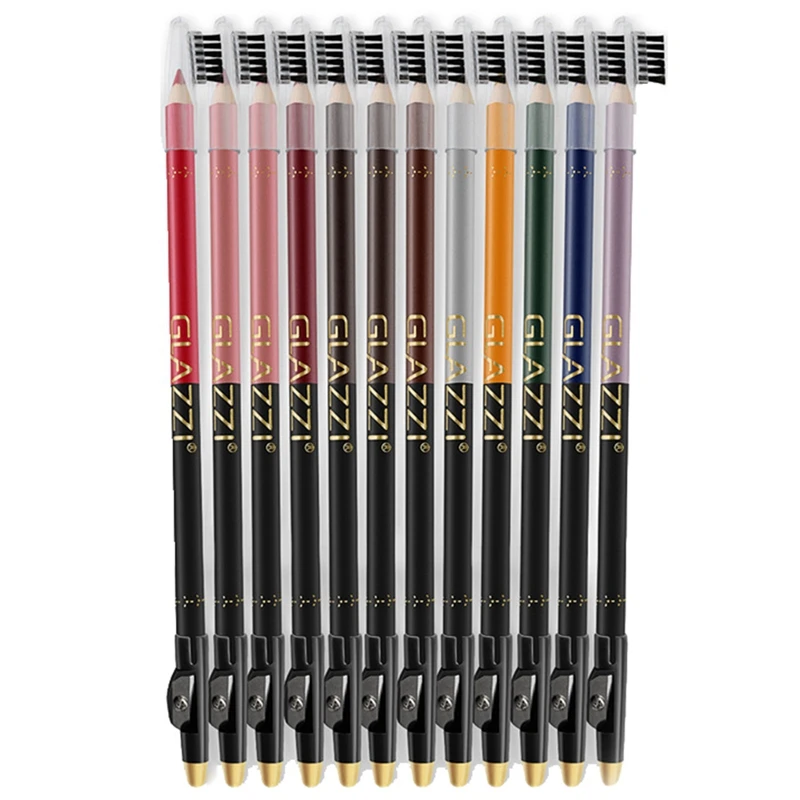 GLAZZI 12 Colors Long-Lasting Eye Liner Pencil Fashion Color Eyeliner Pen Blue Brown Black Eyeliner Pen