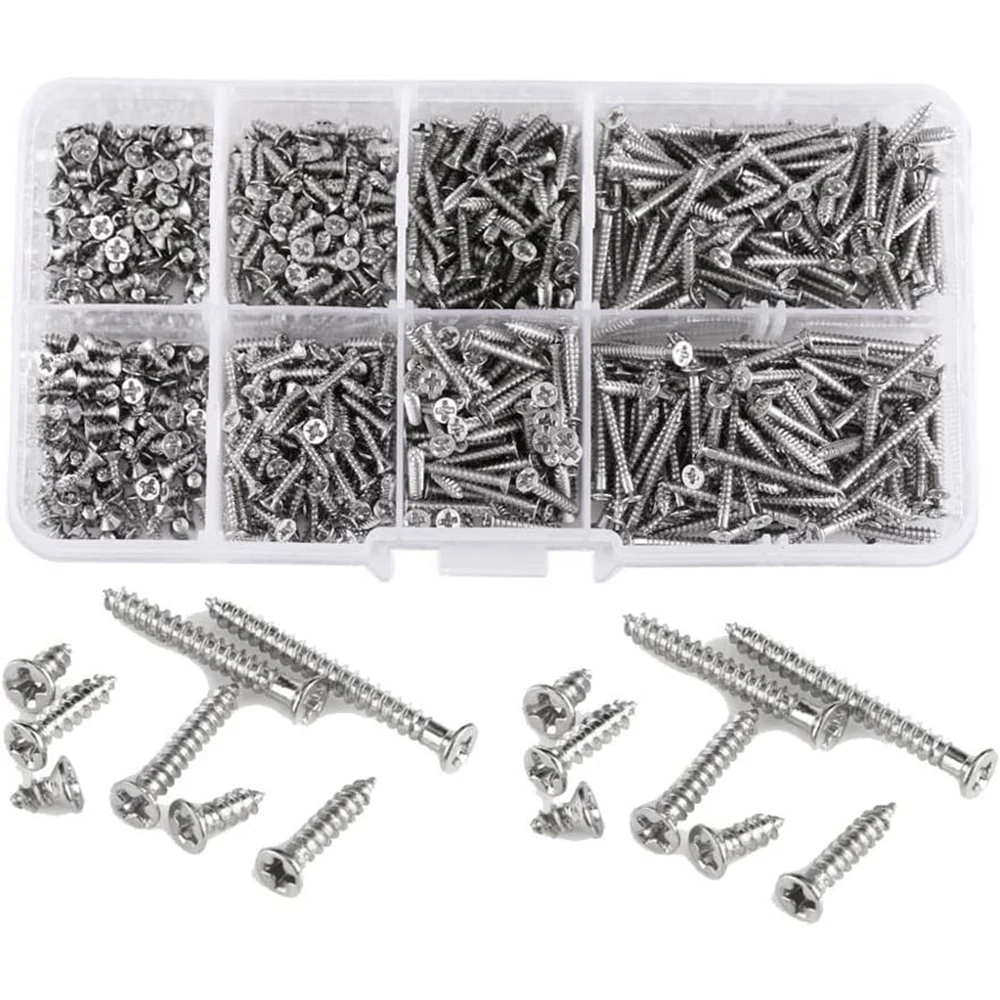 

800 шт. M2 самосверлящий винт с крестообразной головкой и 8 размеров, мини-нарезной винт с потайной головкой, набор крепежных винтов по дереву