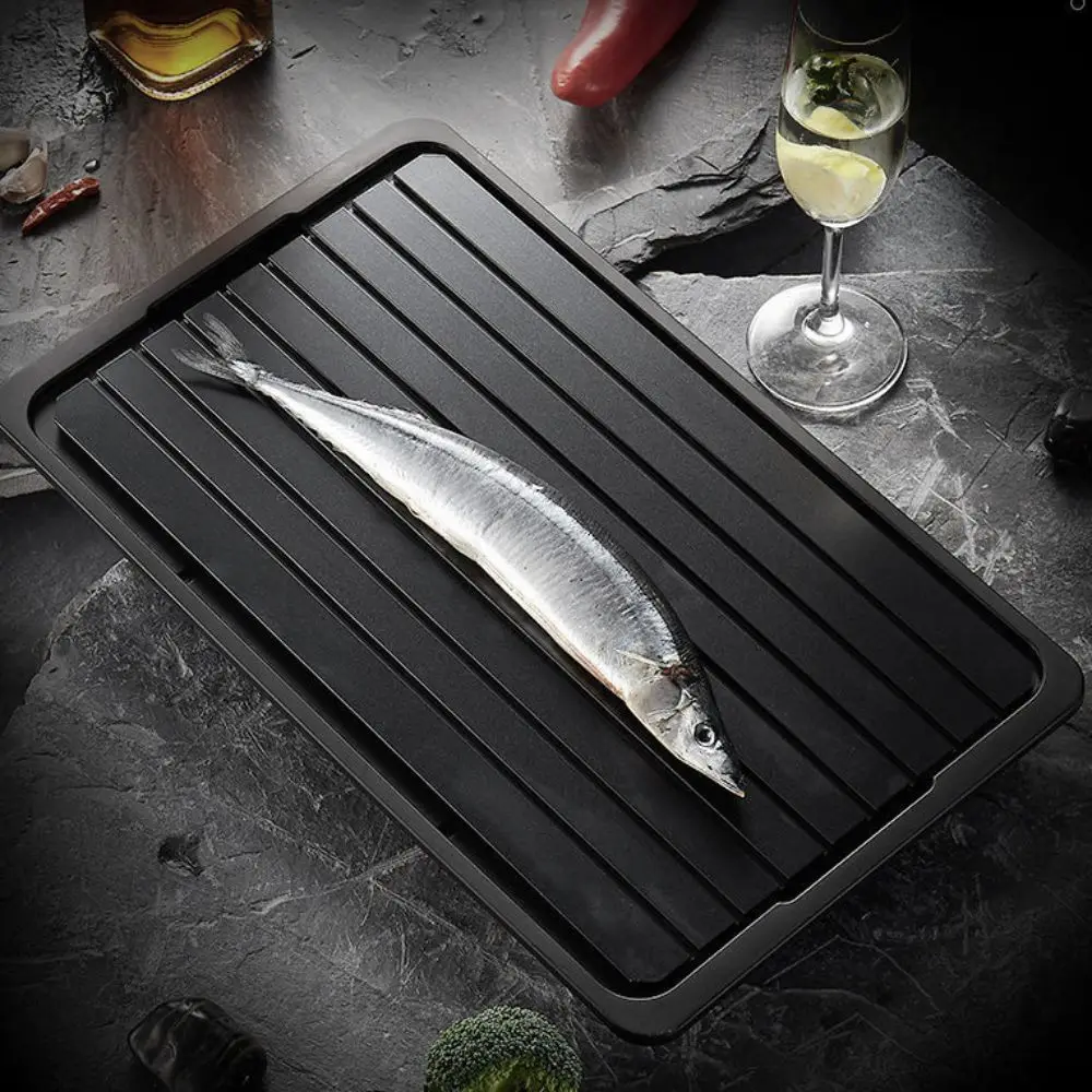 

Household Aluminum Fast Defrosting Tray Black With Water Storage Box Thawing Plate Rectangular Meat Thaw Frozen Board Beef